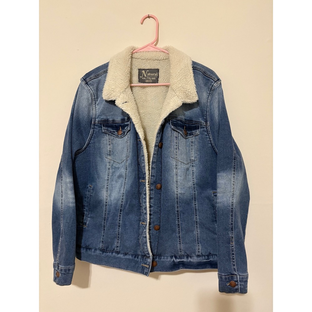 Natural Reflections Womens XXL Sherpa Lined Denim Trucker Jacket Blue Jean Coat